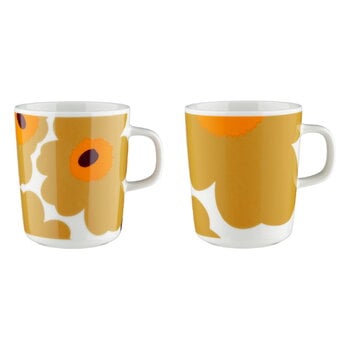 Tazze, Tazza Oiva - Unikko, 2,5 dl, 2 pz, bianco - caramello - arancione, Bianco