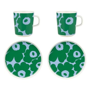 Marimekko Oiva - Iso Unikko mugs and plates set, white - straw