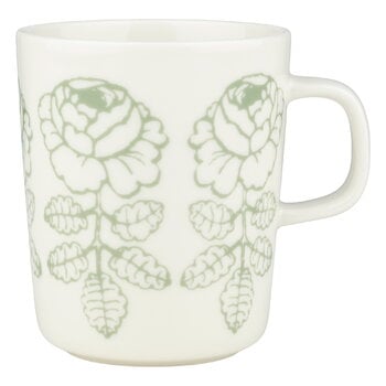 Marimekko Oiva - Vihkiruusu mug, 4 dl, white - sage | Finnish