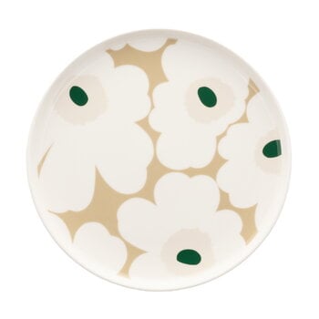 Marimekko Oiva - Iso Unikko plate, 20 cm, white - straw | Finnish