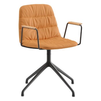 Viccarbe Fauteuil Maarten, pivotant pyramidal, noir-cuir ocre-chêne mat