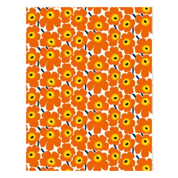 Marimekko fabrics, Pieni Unikko cotton fabric, white - orange - dark blue, White