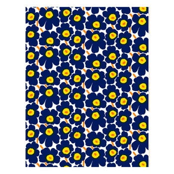 Marimekko fabrics, Pieni Unikko cotton fabric, white - dark blue - yellow, Orange