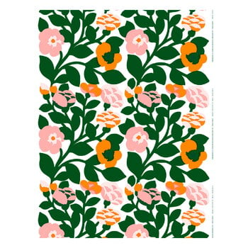 Marimekko Stoffe, Green Green beschichteter Baumwollstoff, weiß - grün - pink - orange, Mehrfarbig