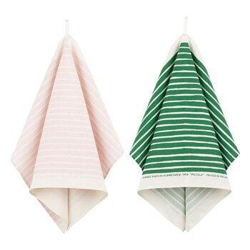 Tea towels, Piccolo kitchen towel, 2 pcs, green - pink - white, White