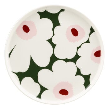 Plates, Oiva - Unikko plate, 20 cm, white - dark green - pink, White