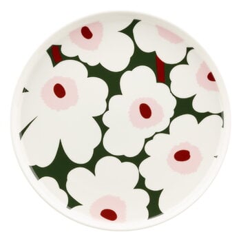 Assiettes, Oiva - Assiette Unikko, 25 cm, blanc - vert foncé - rose, Blanc