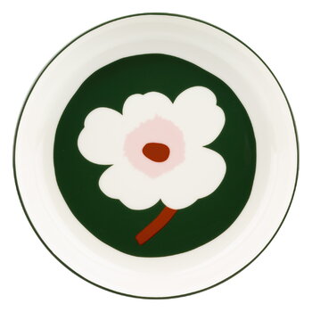 Plates, Oiva - Unikko deep plate, 20,5 cm, white - dark green - pink, White