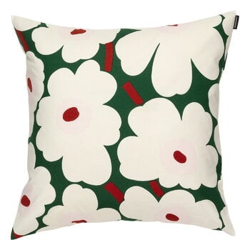 Cushion covers, Unikko cushion cover, 50 x 50 cm, dark green - off-white - pink - red brown, White