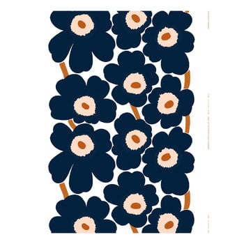 Marimekko kankaat, Unikko puuvillakangas, valkoinen -tummansininen -puuteri -tiili, Sininen