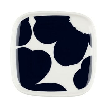 Marimekko Oiva - Iso Unikko plate, 10 x 10 cm, white - dark blue