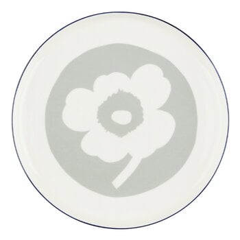 Marimekko Oiva - Unikko plate, 25 cm, white - light grey -cobalt