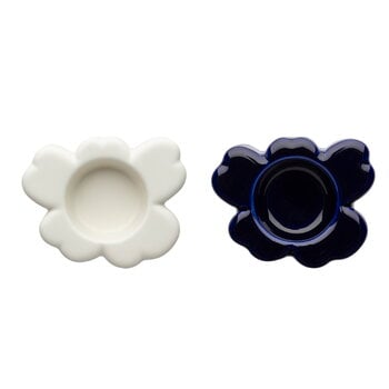 Bougeoirs, Bougeoir Unikko, lot de 2, bleu cobalt - blanc, Blanc