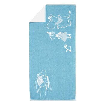 Bath towels, Moomin bath towel, 70 x 140 cm, Ski Jumping, Light blue