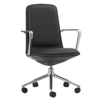 Normann Copenhagen Off chair with 5 wheels, armrests, alu. - black leather Ultra