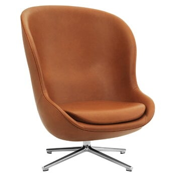 Normann Copenhagen Fauteuil pivotant Hyg, modèle haut, alu - cuir brandy Ultra