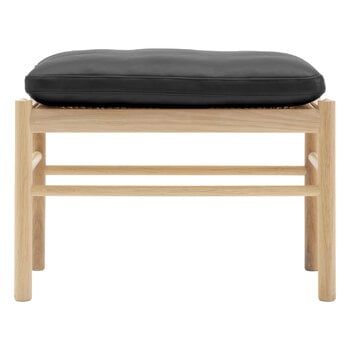 Carl Hansen & Søn OW149F Colonial footstool, oiled oak - black leather Thor 301, product image