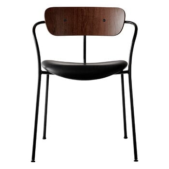 Dining chairs, Pavilion AV4 chair, lacquered walnut - Noble Black leather, Black