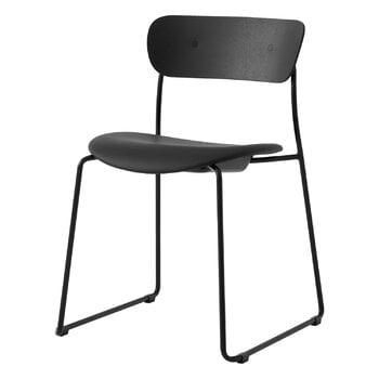 Dining chairs, Pavilion AV52 side chair, black lacquered oak - black Noble leather, Black