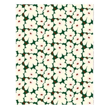 Tissus Marimekko, Tissu en coton Pieni Unikko, vert foncé - blanc cassé - rose - rouge brun, Blanc