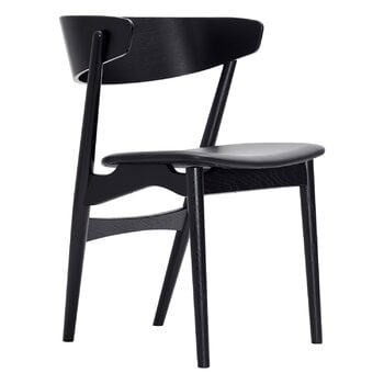 Chaises de salle à manger, Chaise No 7, chêne noir - cuir noir, Noir