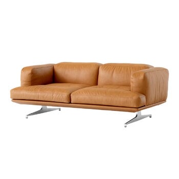 &Tradition Inland AV22 2-seater sofa, polished aluminium - cognac Noble leather