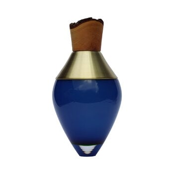 Vetro d'arte, Vaso impilabile India Small I, 30 x 15 cm, blu - ottone, Oro