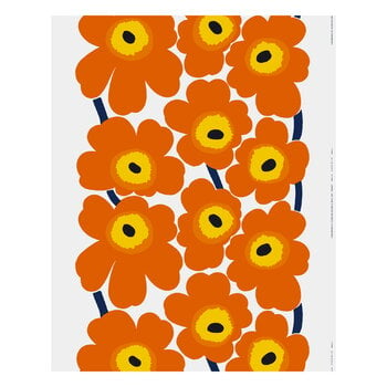 Marimekko fabrics, Unikko cotton fabric, white - orange - dark blue, Orange