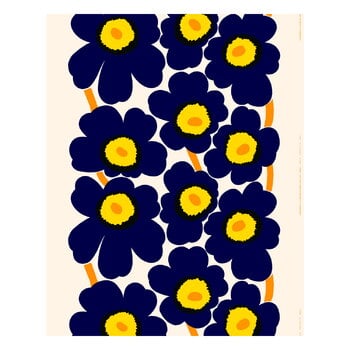 Marimekko kankaat, Unikko puuvillakangas, puuvilla- tummansininen-keltainen-oranssi, Sininen