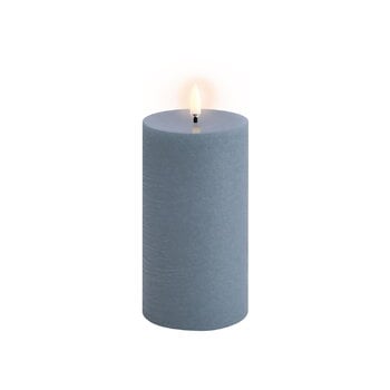 Uyuni Lighting Bougie pilier LED, 7,8 x 15 cm, texture rustique, bleu vaporeux