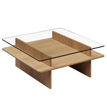 Coffee tables, Parallel coffee table, 90 x 90 cm, white lacquered oak, Transparent