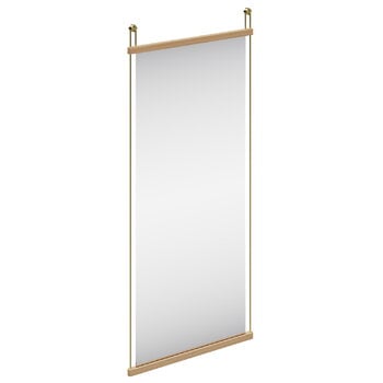 Wall mirrors, Suspended mirror, 50 x 114 cm, white lacquered oak - brass, Gold