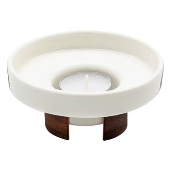 Candleholders, Warm tealight holder, 11 cm, white - walnut, White