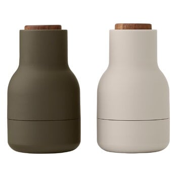 Salt och peppar, Bottle Grinder 2 st, liten, jaktgrön - beige - valnöt, Grön