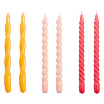 HAY Long twist candles, set of 6, yellow - rose - raspberry