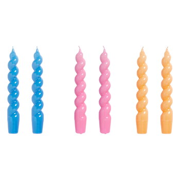 HAY Spiral candles, set of 6, blue - dark pink - dark peach