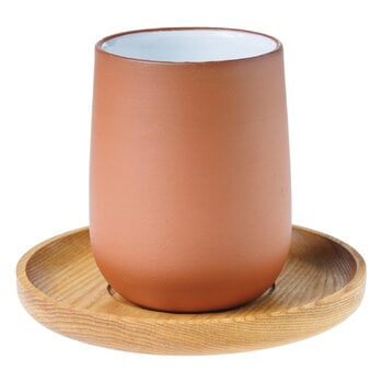 Vaidava Ceramics Earth mug with wooden saucer, white