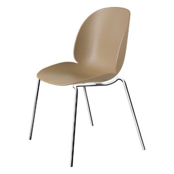 GUBI Beetle chair, stackable, chrome - pebble brown