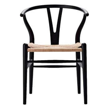 Dining chairs, CH24 Wishbone chair, soft black - natural cord, Black