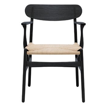 Dining chairs, CH26 chair, black painted oak - natural cord, Black