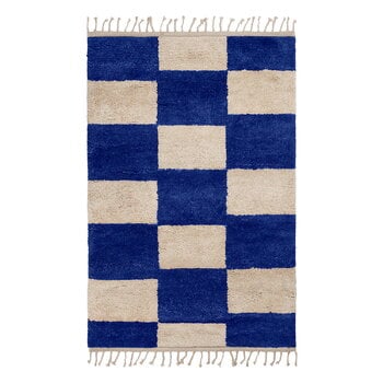 ferm LIVING Mara knotted rug, L, bright blue - offwhite