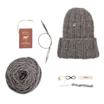 Myssyfarmi Muffi KnitKit for beanie, Kivi, nat stone grey