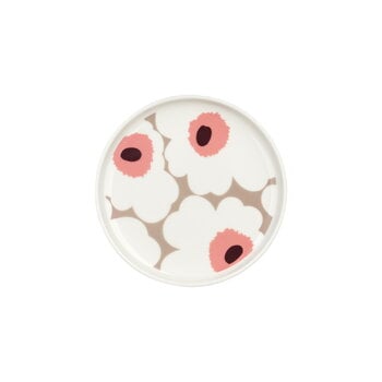 Marimekko Oiva - Unikko Teller, 13,5 cm, Weiß - Lehmbraun - Puder - Rot, produktbild