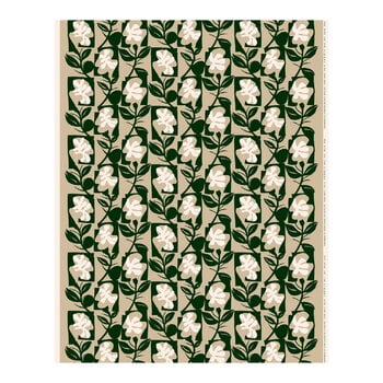 Marimekko fabrics, Pienet Naatit cotton panama fabric, beige - cotton - dark green, White