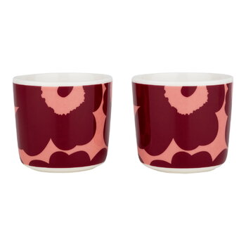 Marimekko Oiva - Unikko coffee cup w/o handle, 2 pc, white-powder-dark red