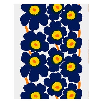 Marimekko fabrics, Unikko coated cotton fabric, white - dark blue - yellow, Orange