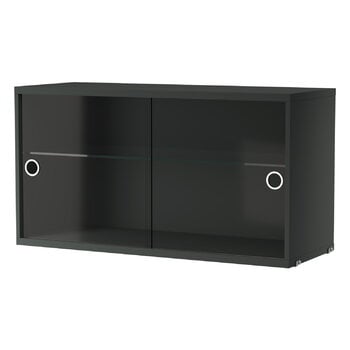 Shelving units, String display cabinet w/ sliding glass doors, 78 x 30 cm, dark grey, Gray