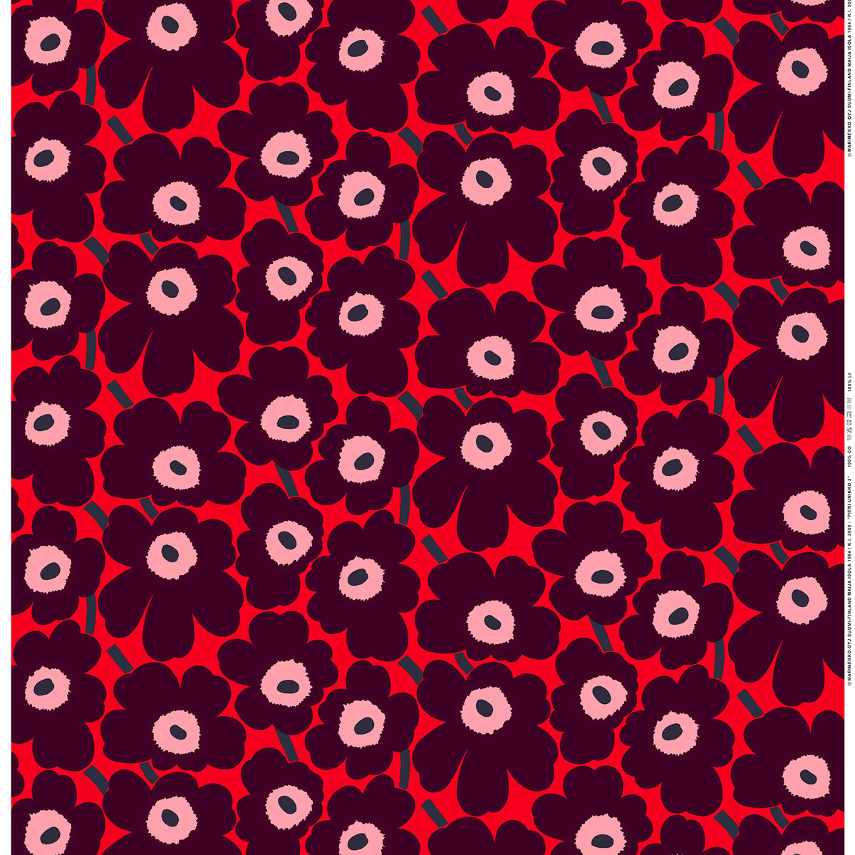 Marimekko Pieni Unikko fabric, red - purple - pink | Pre-used design |  Franckly