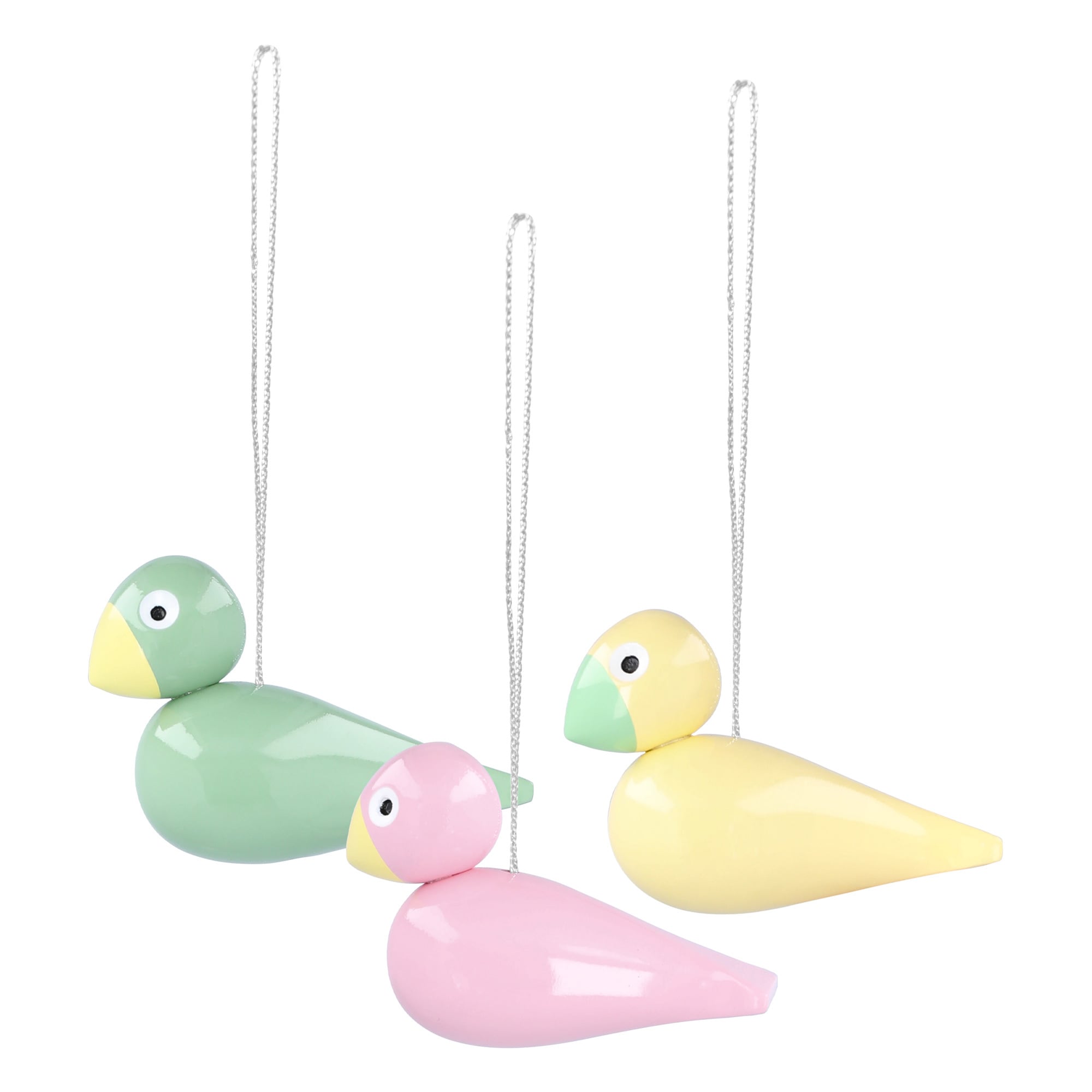 Easter Birds, 5 cm, green - yellow - rose, 3 pcs