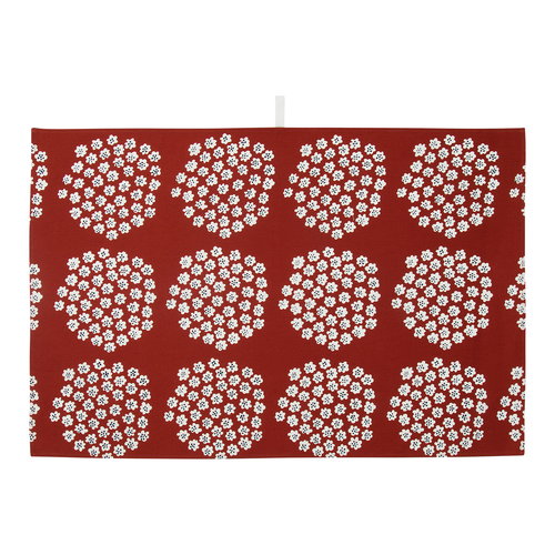 Marimekko Puketti Tea Towel Red Dark Blue White Pre Used Design Franckly